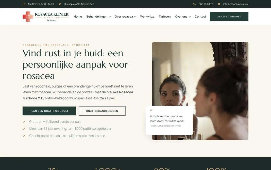 Vernieuwde website van rosaceakliniek.nl, gebouwd door ViVortis