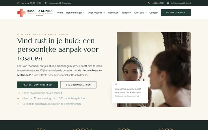 WordPress-website van Rosacea Kliniek, gebouwd door ViVortis
