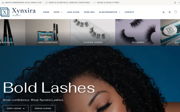 WooCommerce-webshop van Xynxira Lashes met ViPayments, gebouwd door ViVortis